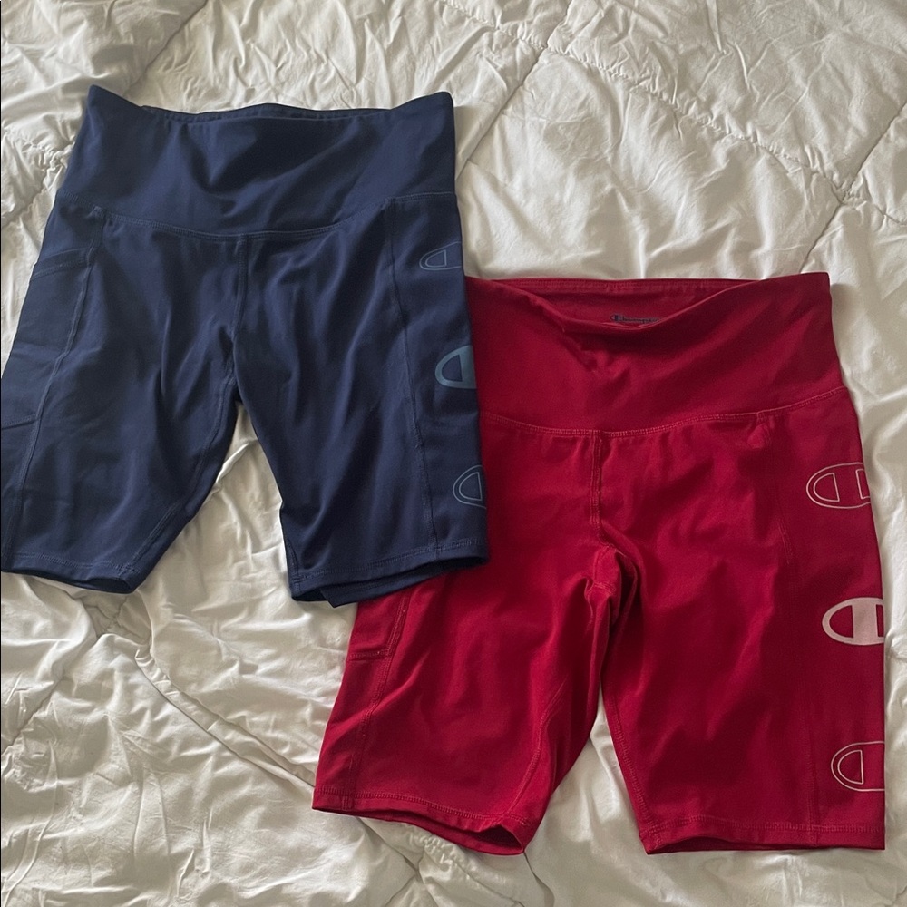 Champion Blue and Red Biker Shorts Duo